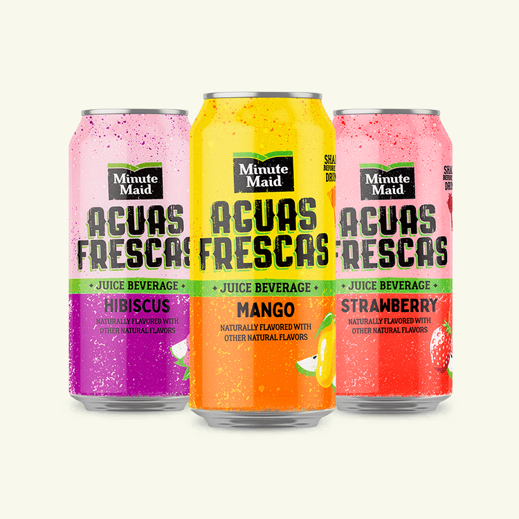 Three different cans of Minute Maid AGUAS FRESCAS